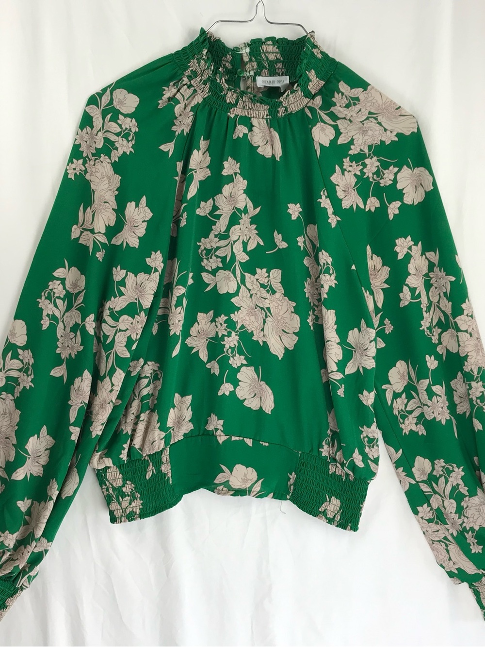 Sienna Sky Green Floral Smocked-Neck Peasant Blouse